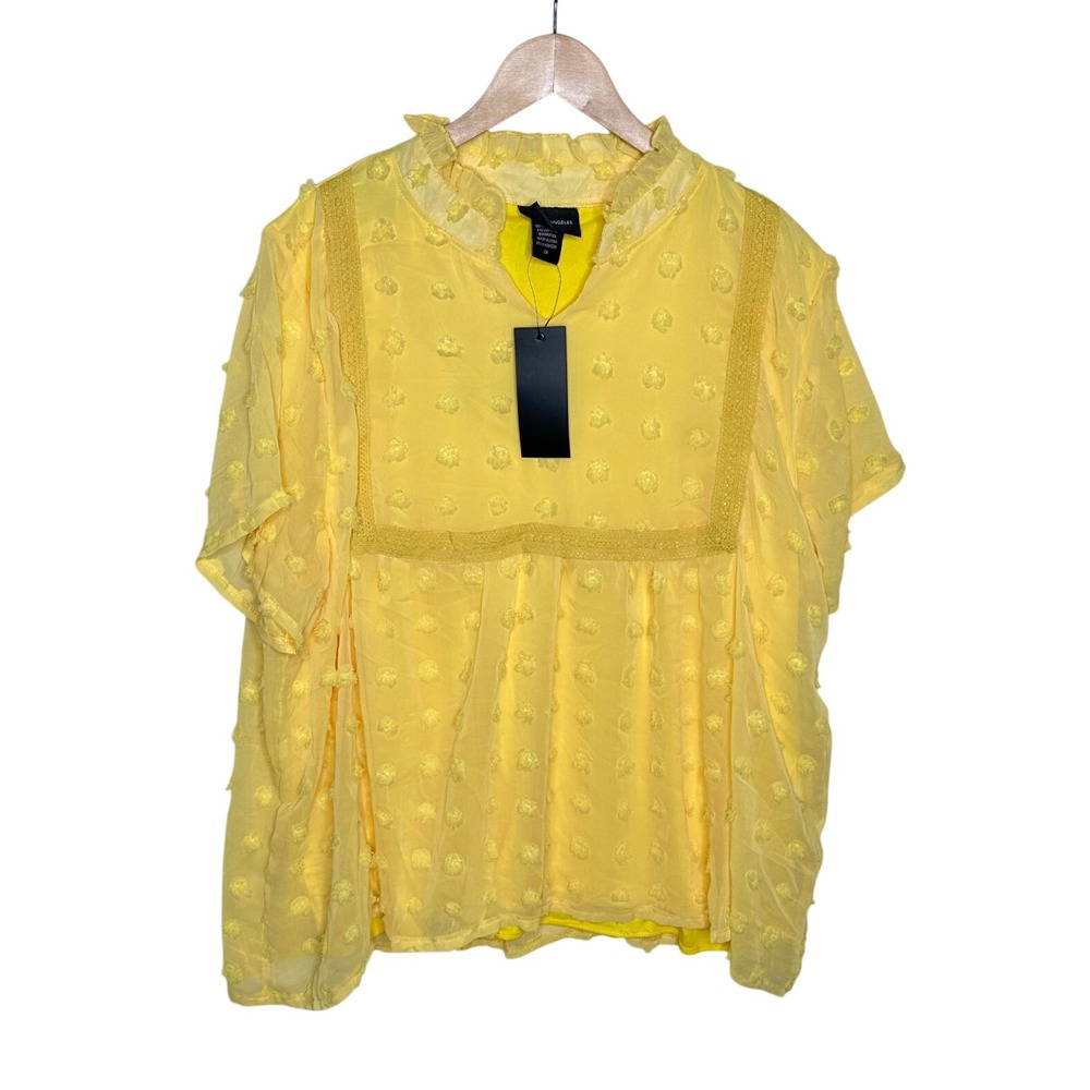 NWT Liv Los Angeles Textured Polka Dot Short Sleeve Blouse size 3X Yellow